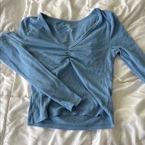 American Eagle Outfitters Blue Long Sleeve V-Neck Top
